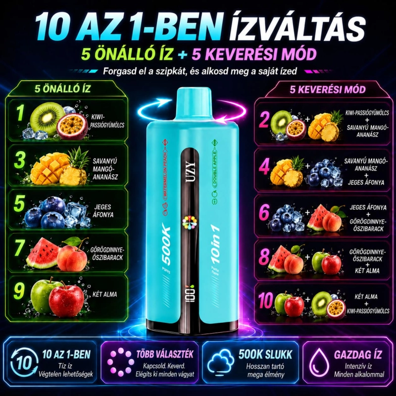 UZY 500K 10 az 1-ben vape trópusi és gyümölcsös aromákkal