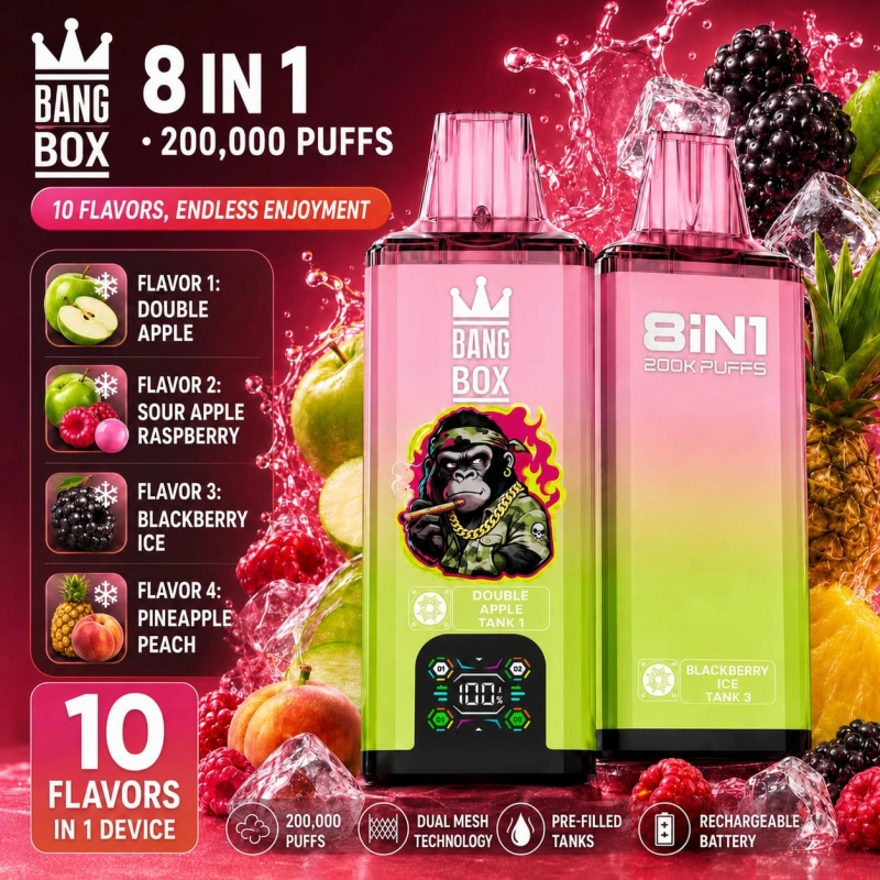 Bang Box 200K Double Apple Sour Apple Raspberry Blackberry Ice Pineapple Peach flavor vape