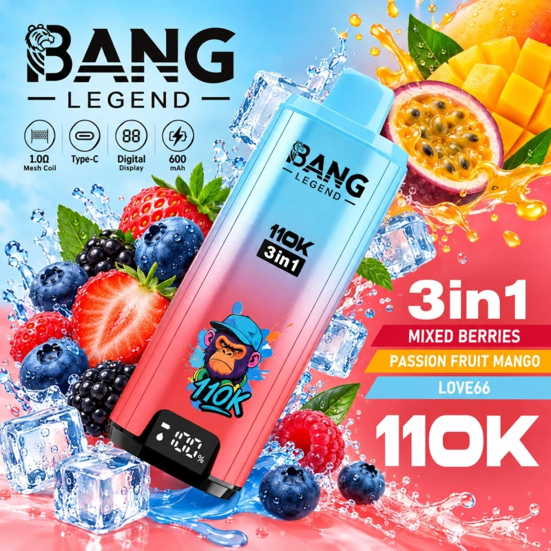 Vape descartável com frutos vermelhos, maracujá, manga e Love 66