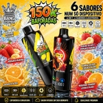 Vape descartável Banana Refrescante 150K com banana gelada, morango e banana e limão lima, sabor doce e fresco