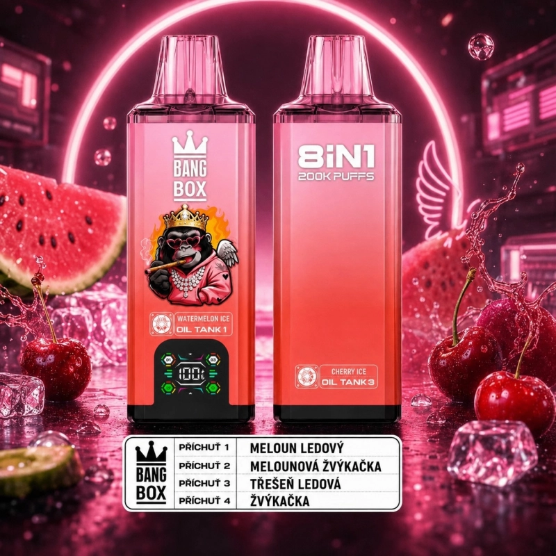 Bang Box 8IN1 200000 potahů Jednorázová vape, Meloun a třešeň