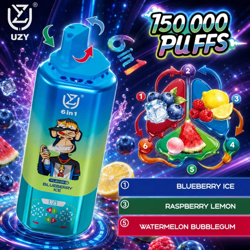 UZY 6 in 1 150000 Puffs Disposable Vape, Multi-Flavor Mixed Fruits