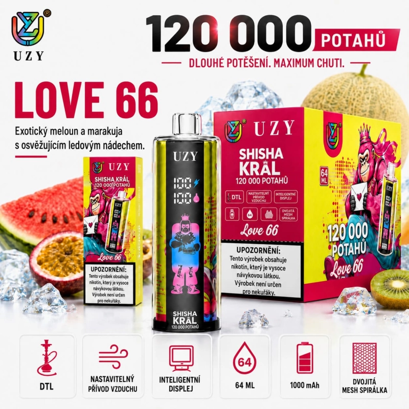 UZY Shisha Hookah King 120K Strawberry Kiwi jednorázová vape jahoda kiwi