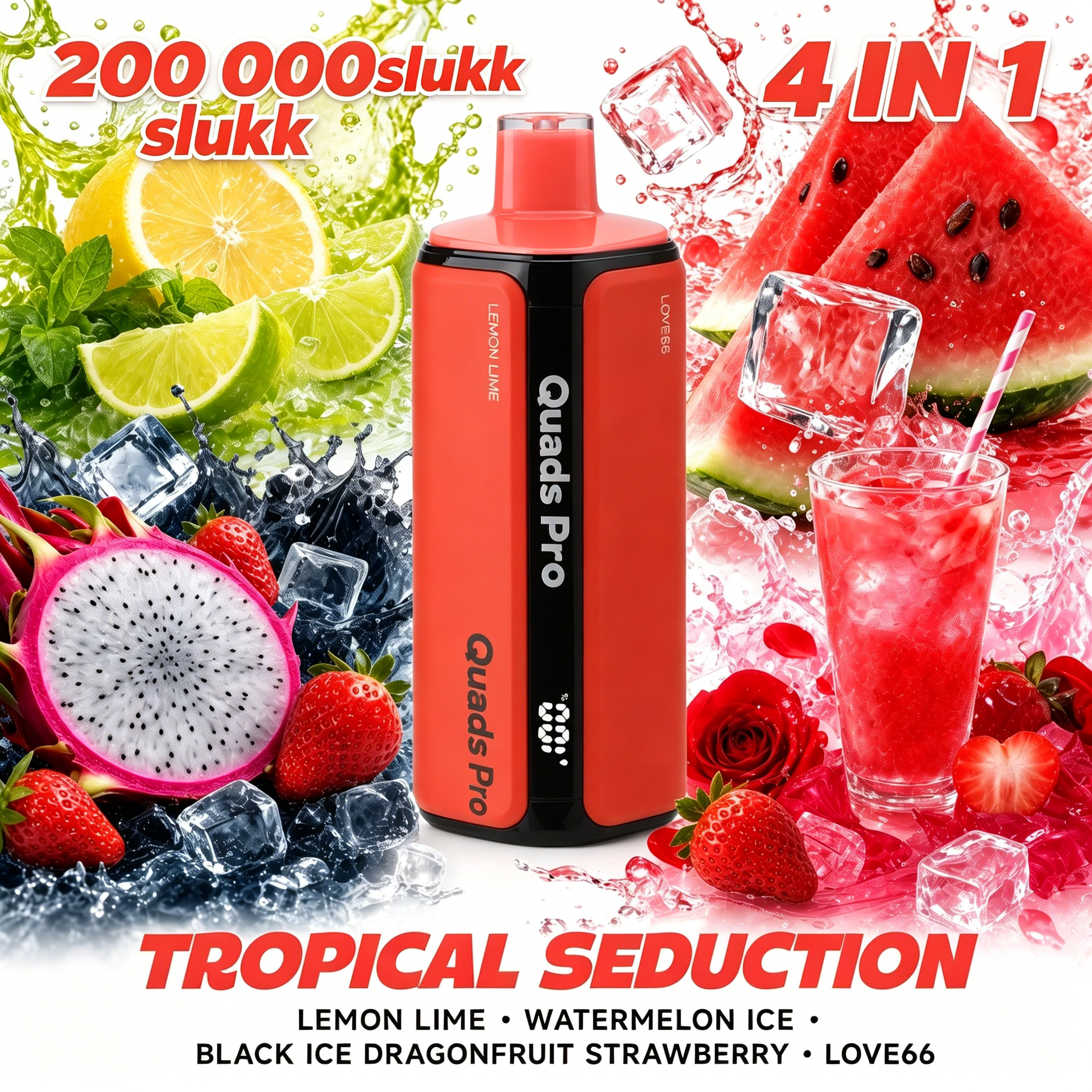 VOPVOP PRO 4 in 1 10.LEMON LIME & WATERMELON ICE & BLACK ICE DRAGONFRUIT STRAWBERRY & LOVE66