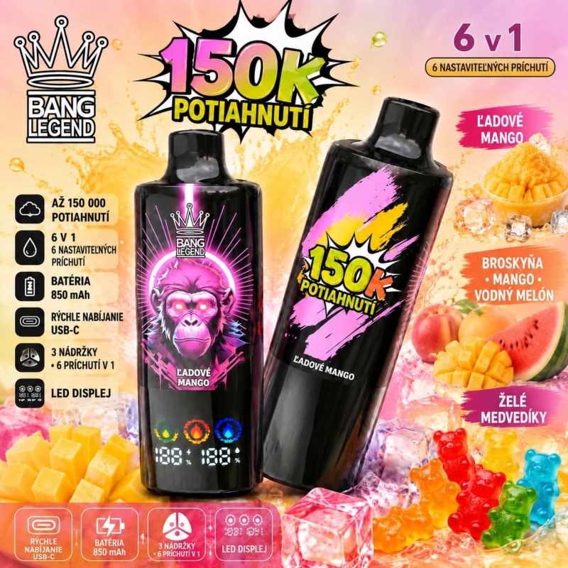 Bang Legend 150K 6v1 – ovocné príchute marakuja, guava, limetka a citrón