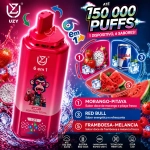 Vape descartável multi-sabores sabor Morango, Pitaya e Energia com morango e fruta-do-dragão, Red Bull e framboesa com melancia