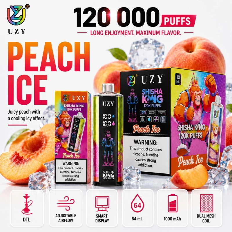 UZY Shisha Hookah King 120K Frozen Peach Flavor Vape with Cool Peach Taste