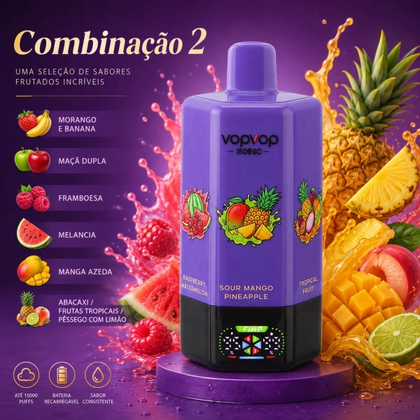 VOPVOP 150.000 Puffs Vape Descartável Recarregável 6 em 1 | 6 Sabores | USB-C | Portugal