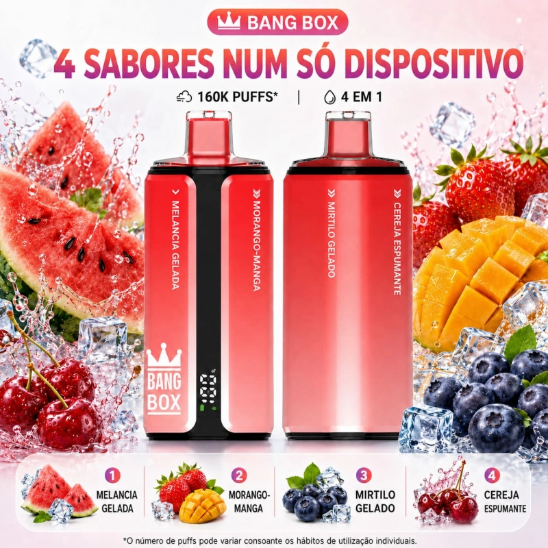 Bang Box 160k vape 4 em 1 sabores Melancia gelada, Morango manga, Mirtilo, Cereja efervescente Portugal