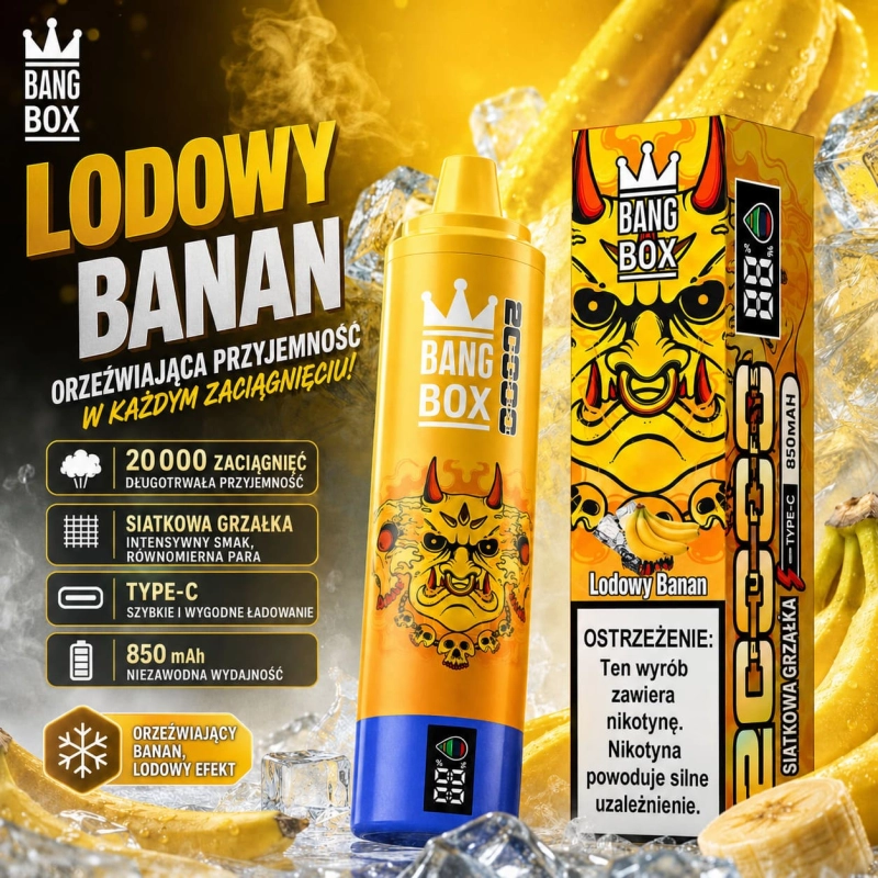 Bang Box 20000 Puffs Banan Ice vape jednorazowy smak banana z chłodzącym efektem