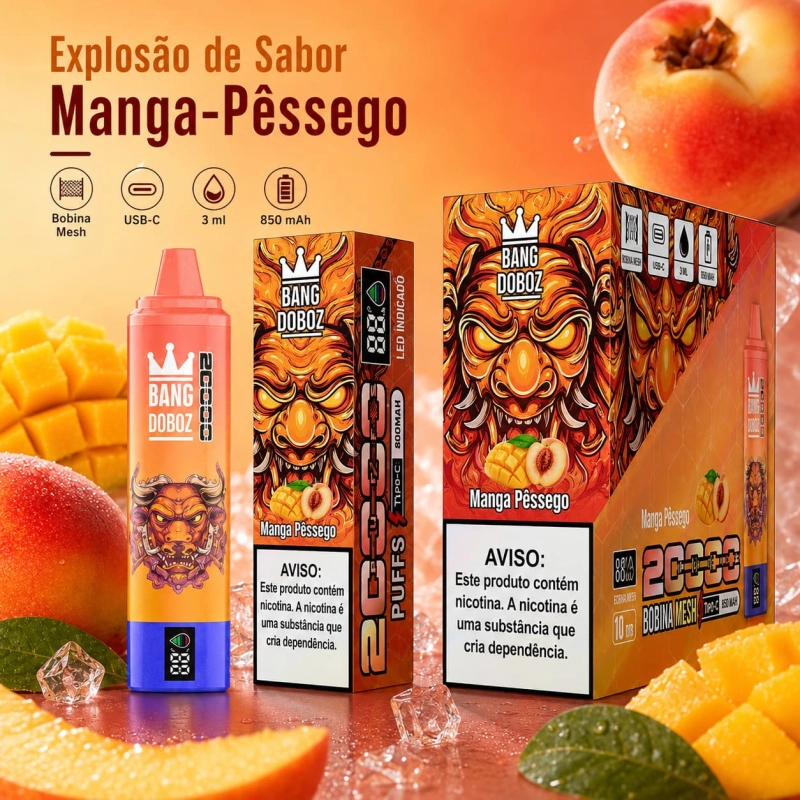 Pêssego manga vape descartável sabor tropical doce e suculento