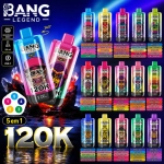Vape descartável Bang Legend 120K 5 em 1 recarregável com 120.000 puffs, ecrã LED, bateria 850mAh e carregamento USB-C