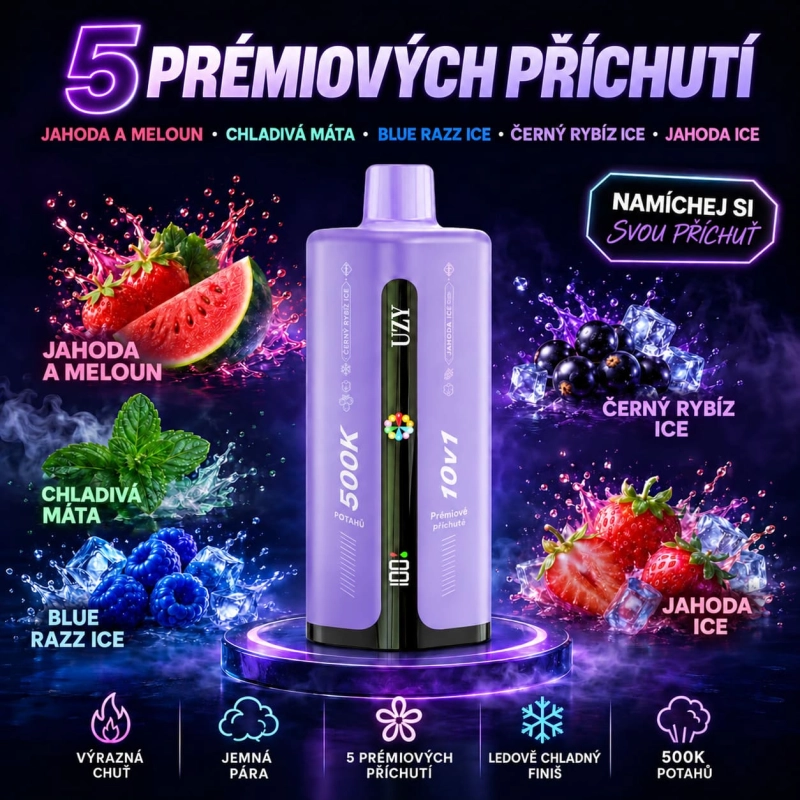 UZY 500K příchutě s černým rybízem, jahodou a svěží mátou