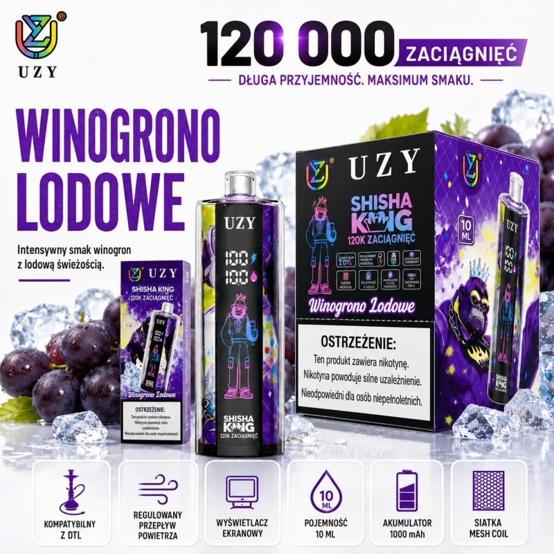 Mrożone winogrona UZY 120K grape ice disposable vape DTL
