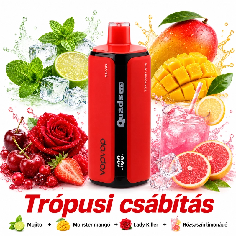 VOPVOP Quads 4 in 1 120K eldobható vape Trópusi csábítás Mojito Monster mangó Lady Killer Rózsaszín limonádé Hungary disposable vape multi flavor