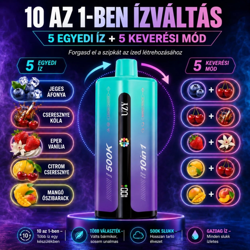 UZY 500K 10 az 1-ben elektromos vape készülék vegyes gyümölcsös és hűsítő ízekkel