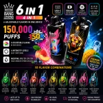 Bang Legend 150K Puffs 6-in-1 rechargeable vape with LED display and multiple flavors