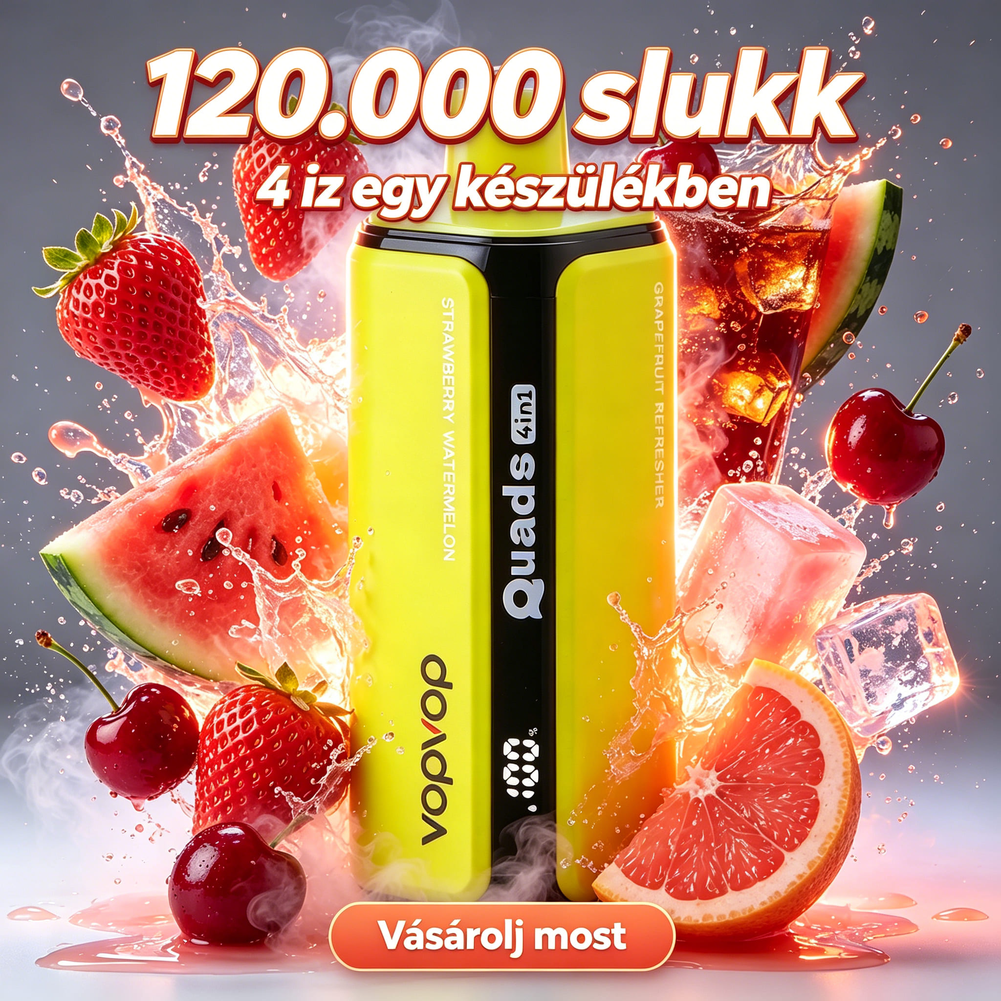 120k 4in16.STRAWBERRY WATERMELON & CHERRY COLA & JUICY PEACH ICE & GRAPEFRUIT REFRESHER