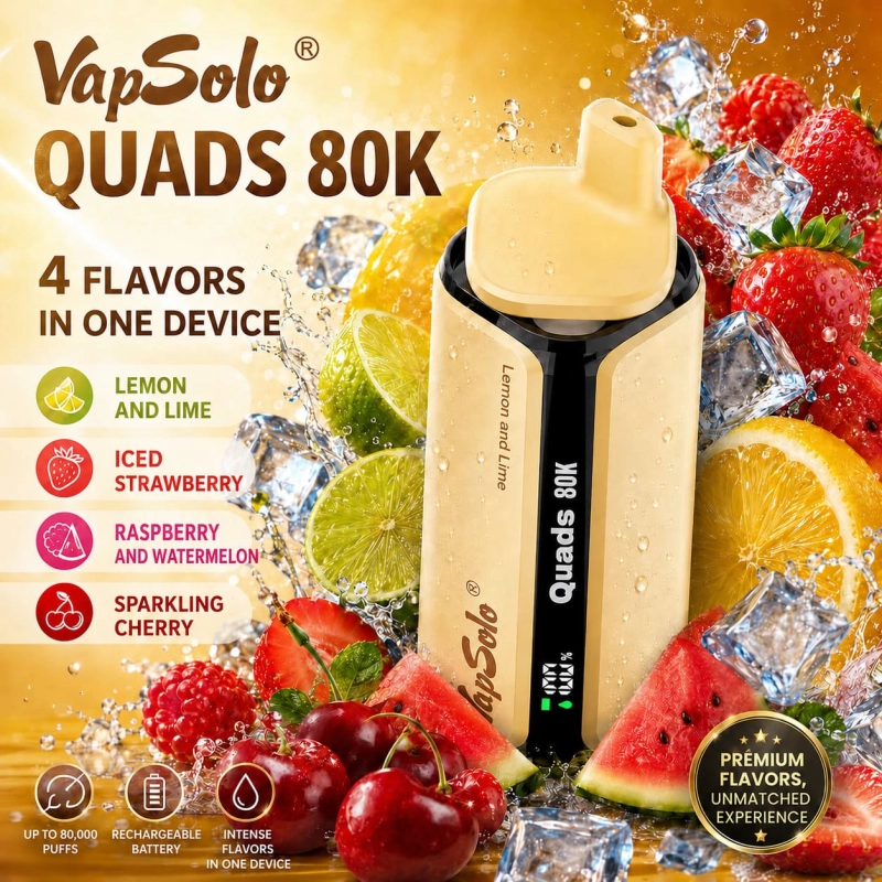 VapSolo Quads 80K 4 in 1 vape Lime Lemon Iced Strawberry Raspberry Watermelon Sparkling Cherry flavors