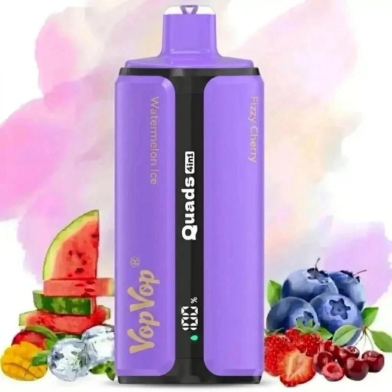 VopVop Quads 4in1 120000 slukkos eldobható vape, görögdinnyés jég és pezsgő cseresznye ízben