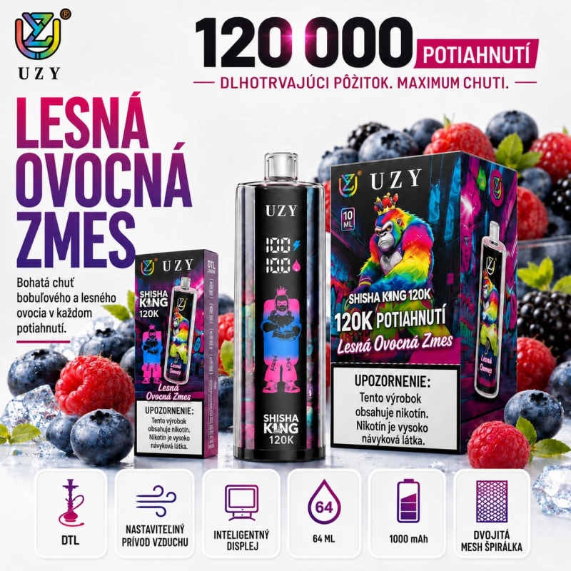 UZY Shisha Hookah King 120K DTL vape – príchuť mix červeného ovocia