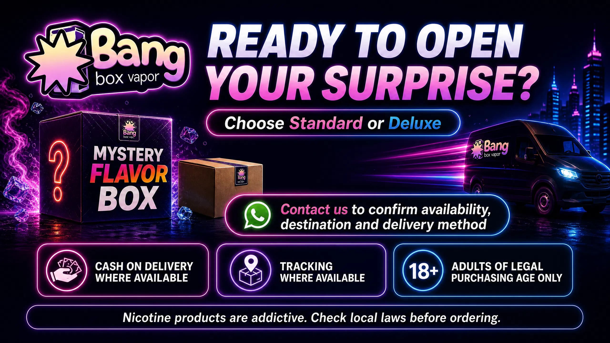 Mystery Box Bangbox-Vapor Standard ou Deluxe com pagamento na entrega, rastreamento e envio em Portugal