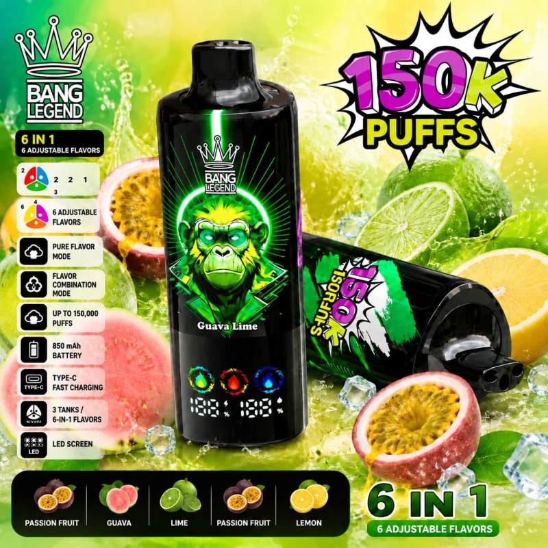 Bang Legend 150K vape Blueberry Ice Raspberry Lemon and Watermelon Gum flavors