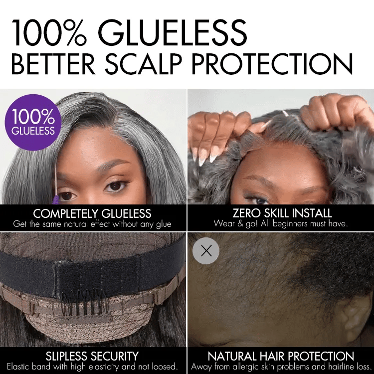 Boss Vibe Salt & Pepper Layered Bob / Body Wave Glueless Pre-Cut Minimalist Lace Grey Wig