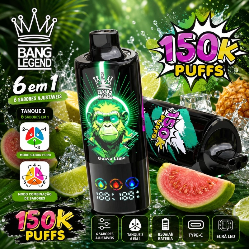 Bang Legend 150000 Puffs Vape Descartável, Sabor Goiaba Lima