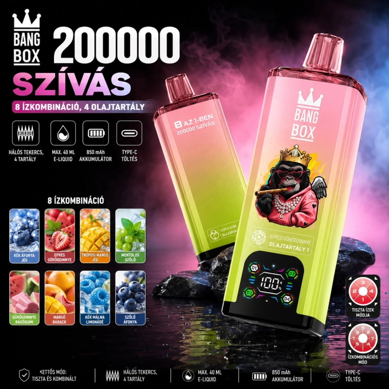 Bang Box 200000 200000 szívás Eldobható vape, 8 ízkombináció