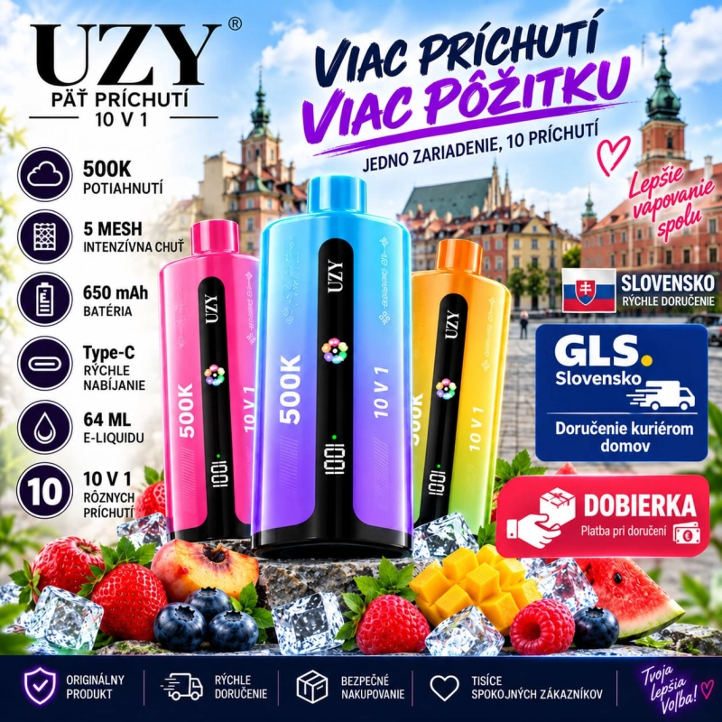UZY 500K Penta Flavor 10 v 1 – nabíjateľné zariadenie s 10 príchuťami a prepínaním chutí