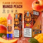Bang Box 20000 Puffs rechargeable vape in Peach Mango flavor with ripe peach and mango fruit imagery