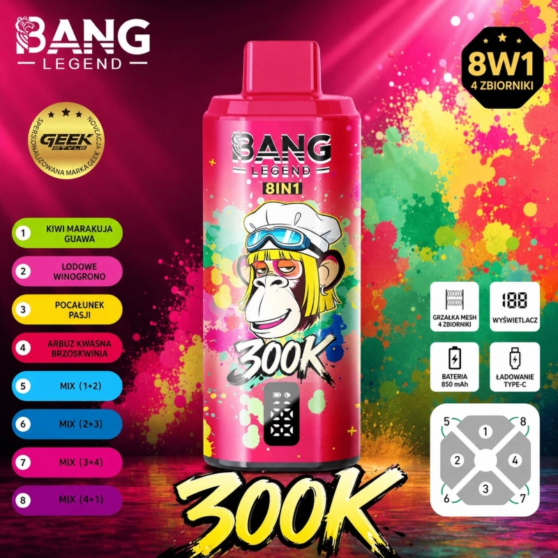 Bang Legend 8IN1 300000 Jednorazowy e-papieros, Owocowy Mix