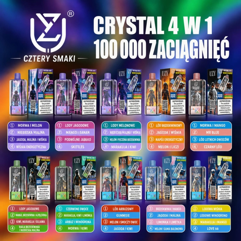UZY Crystal 100K 4w1 – 10 zestawów smaków do wyboru, 4 smaki w jednym urządzeniu