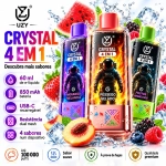 UZY Crystal 100.000 Puffs 4-em-1 vape descartável LED recarregável com quatro sabores e design moderno em Portugal