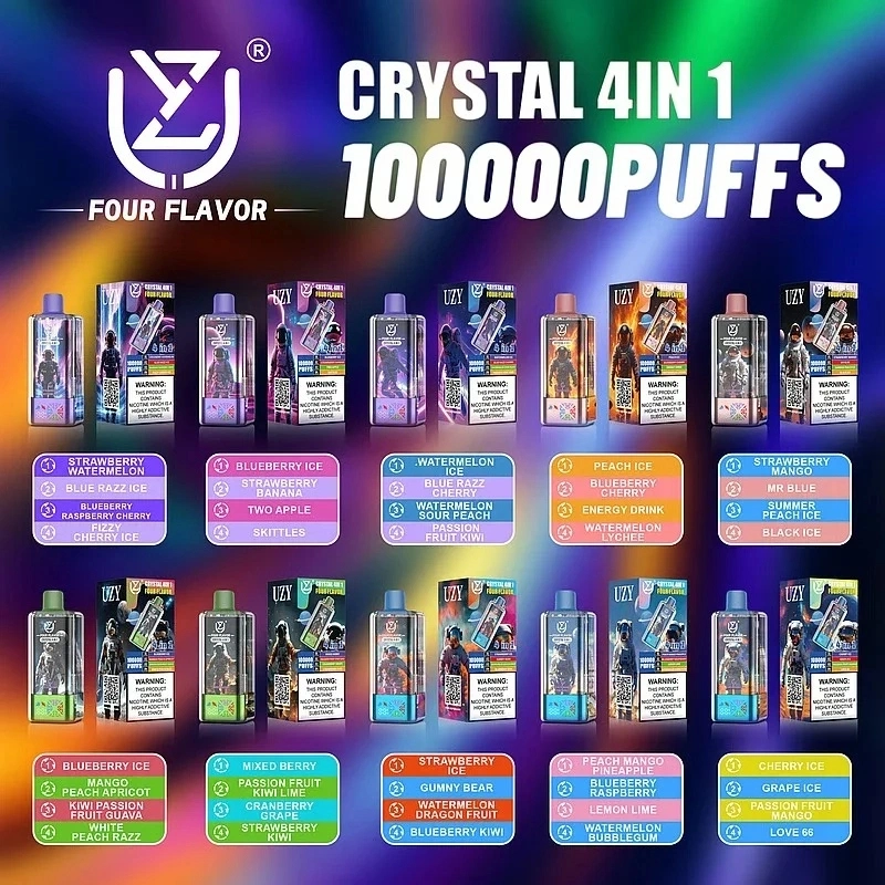 UZY 100K 4 az 1-ben eldobható vape több ízkészlettel – gyümölcsös, jeges, cukorkás és trópusi ízek
