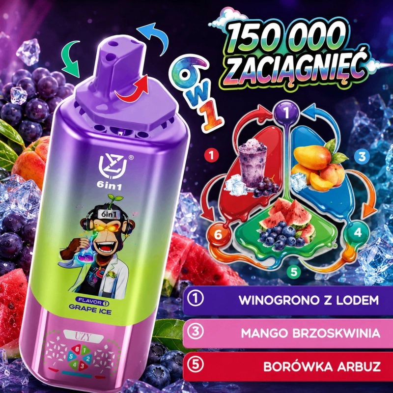 UZY 6in1 150000 Jednorazowy e-papieros, Fioletowy Owocowy