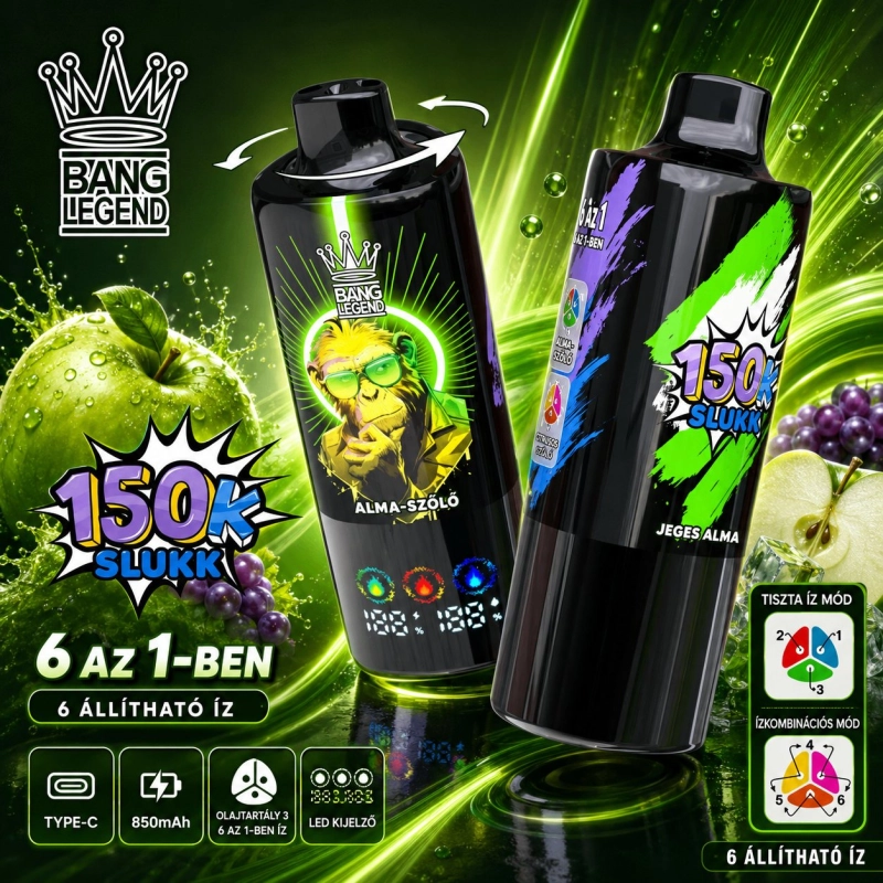 Bang Legend Legend 150000 slukkos eldobható vape, alma-szőlő és jeges alma