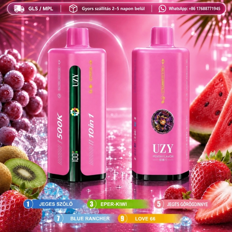 UZY 500K 500000 slukkos eldobható vape, rózsaszín vegyes gyümölcs