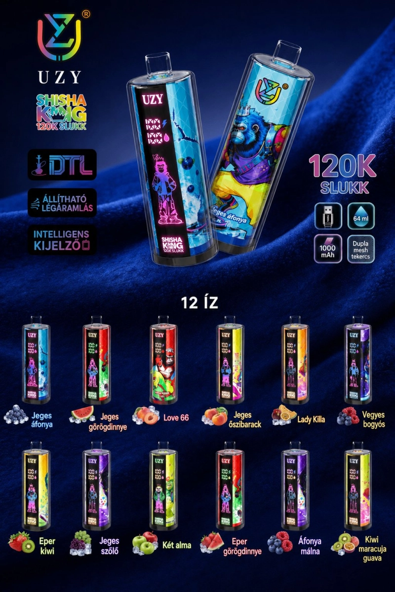 UZY Shisha King 120000 slukk eldobható vape, vegyes ízek