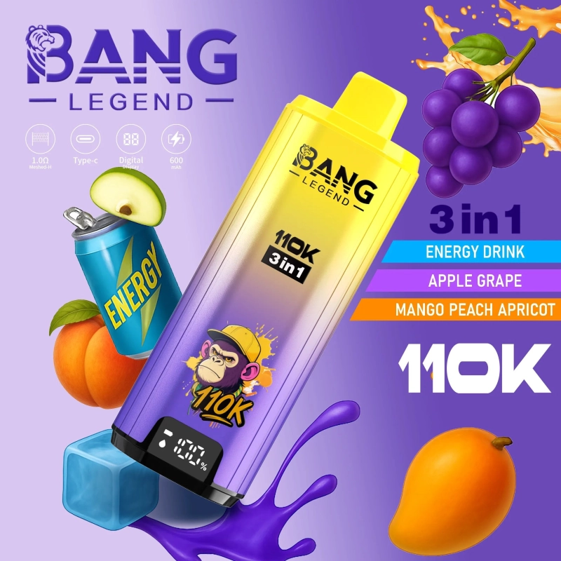 Bang Legend 3 in 1 110K Disposable Vape, Energy Fruit Yellow Purple