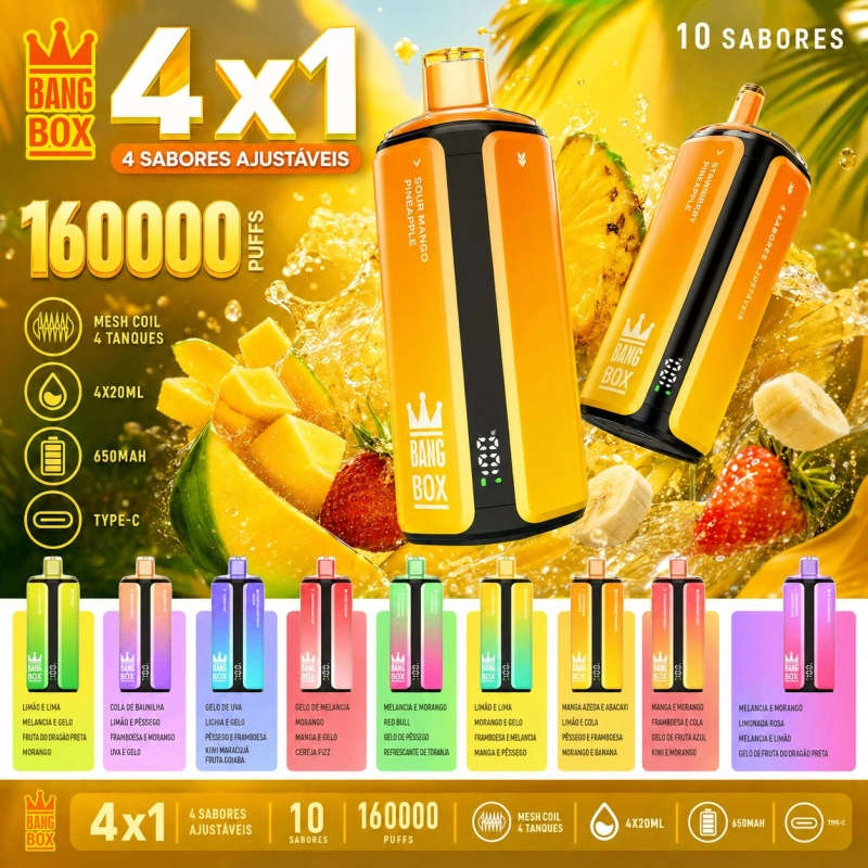 Bang Box 4x1 160000 Puffs Vape Descartável, Sabores Frutados Sortidos