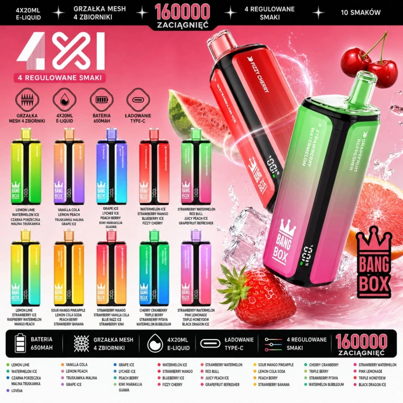 Bang Box 160000 160000 zaciągnięć Jednorazowy e-papieros, owocowy