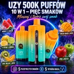 UZY 500K – arbuz z lodem, cytryna i limonka, kwaśne mango, kiwi z melonem oraz podwójne jabłko
