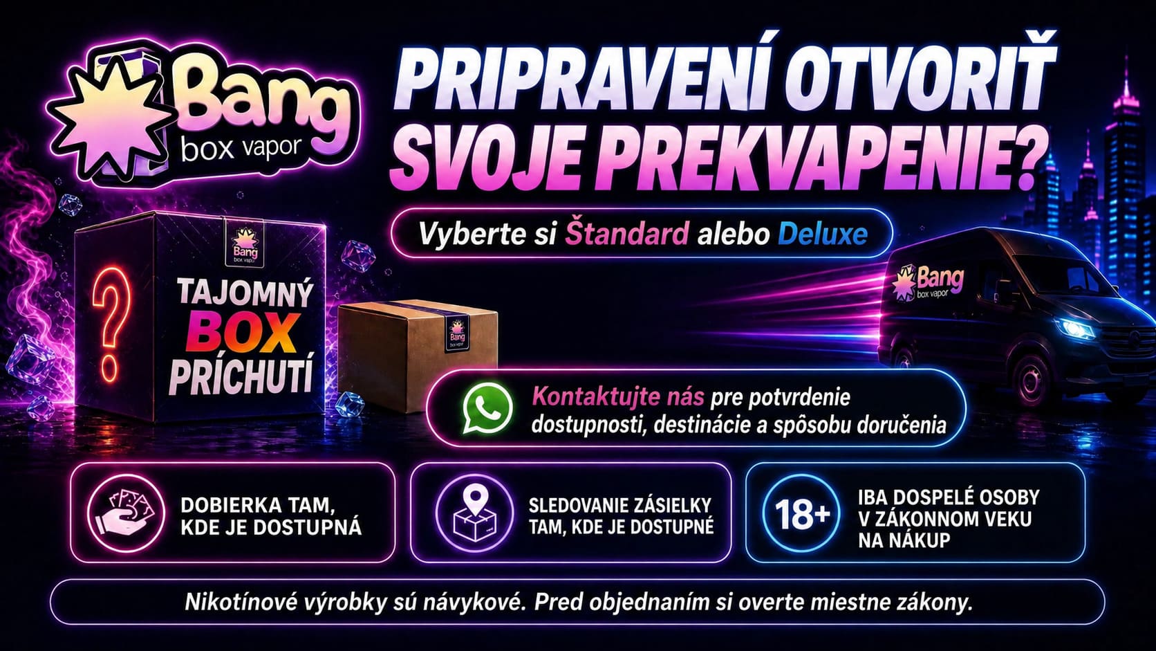Bangbox-Vapor Tajomný box Standard alebo Premium s dobierkou, sledovaním zásielky a doručením GLS na Slovensku