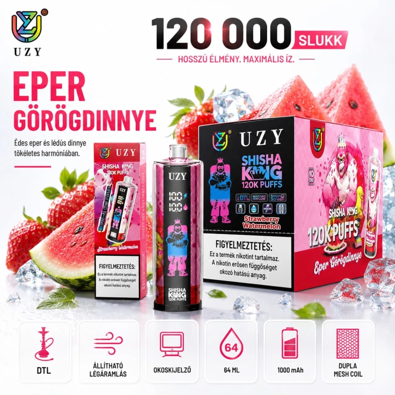 Eper-görögdinnye – UZY 120K eldobható vape eper és görögdinnye friss jeges íz 64ml