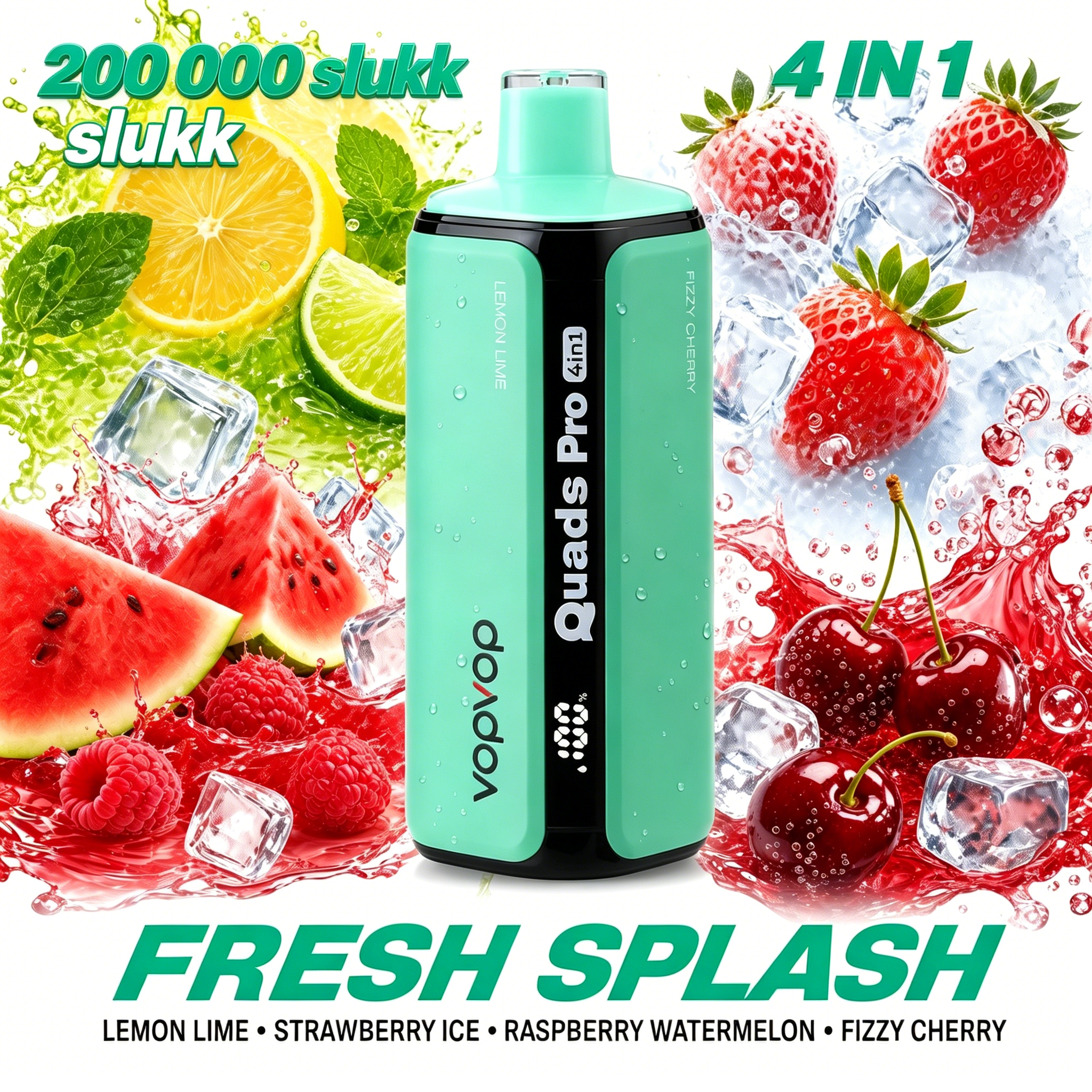 VOPVOP PRO 4 in 1 5.LEMON LIME & STRAWBERRY ICE & RASPBERRY WATERMELON & FIZZY CHERRY