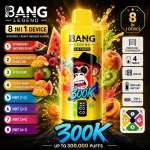 Bang Legend 300K 8-in-1 vape with Watermelon Berry, Mango Peach Apricot, Strawberry Kiwi and Peach Mango Watermelon