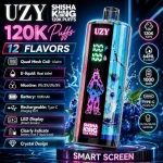 Packaging of UZY Shisha King 120k Puffs Disposable Vape, Blueberry