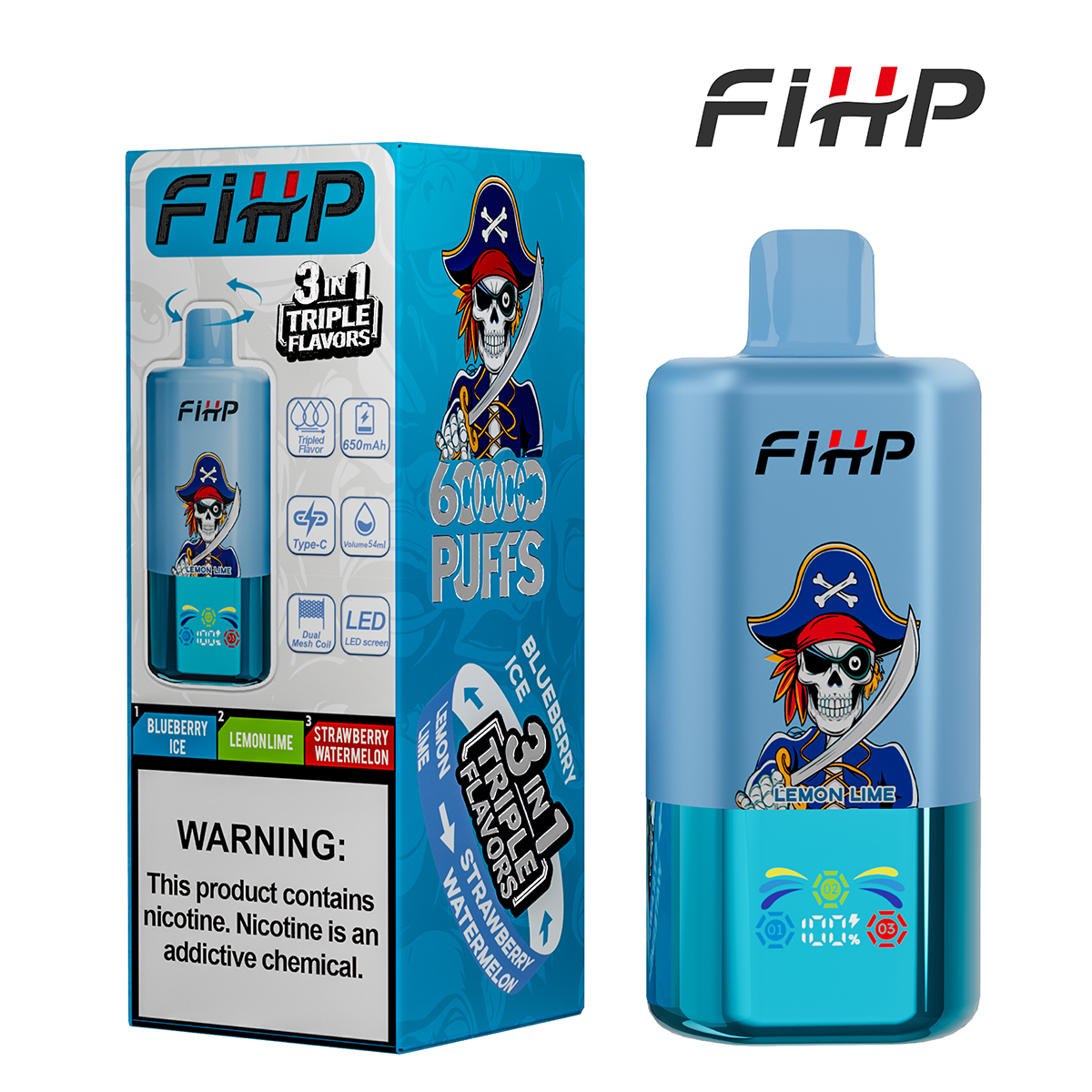 💥 FIHP 60.000 ρουφηξιές Τριπλής γεύσης άτμισμα